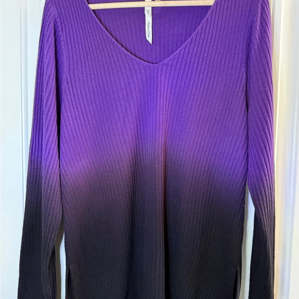 NY Collection Purple Ombre Ribbed Blouse
